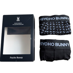 Psycho Bunny Mens Small Boxer Briefs Black Gray Blue Logo 2 Pack Underwear New